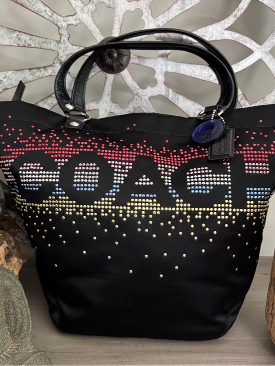 Coach Handbags - Coach Black Tote with Red, Blue and Gold Studded Ombre Logo